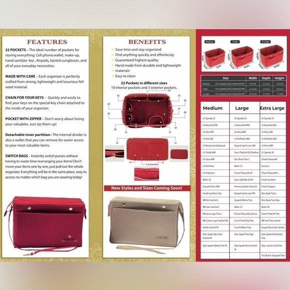 Purse Organizer Insert with zipper compatible for Louis Vuitton PM bags - Picture 10 of 10